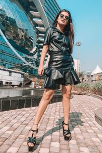 Avneet Kaur in black dress and high heels at mall