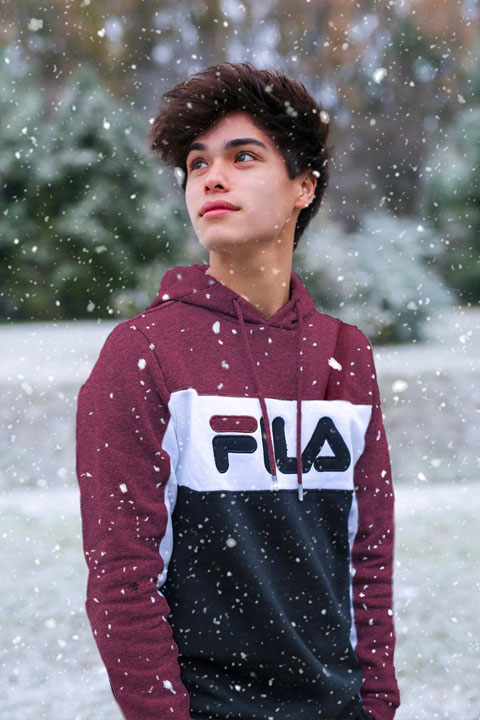 Alan Stokes enjoying snow and showing his perfect jawline