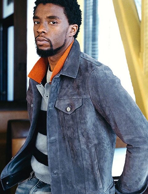Chadwick Boseman is looking beautiful in blue jacket.