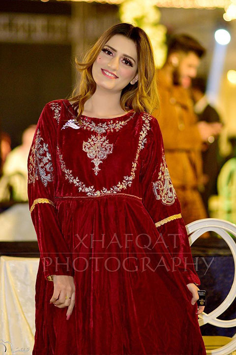 Sundal Khattak at event in mehroon dress