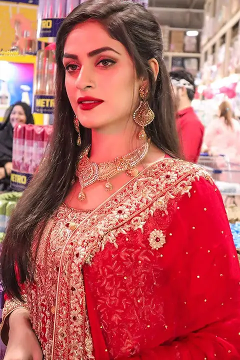 Maira shah in red dress and lipstick