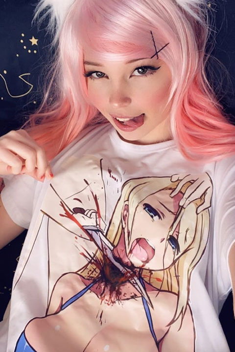 Belle Delphine wearing hot anime girl shirt